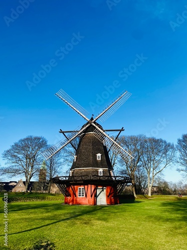 Photography Kastellet windmill in Copenhagen against blue sky