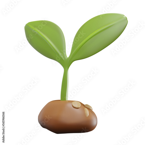 Ícone ou emoji planta com duas folhas 3d sem fundo em perspectiva photo