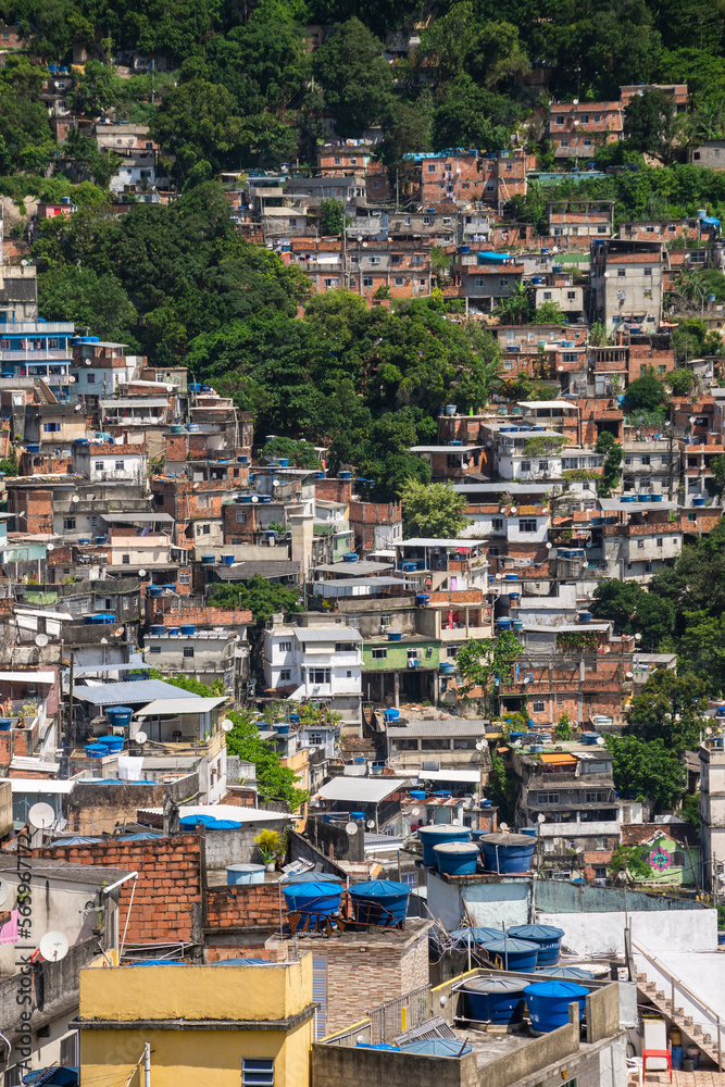 Beautiful view to poor favela houses on hill side