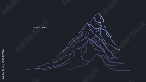 Mountain ice peaks. Vector art sketch. Adventure