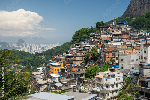 Beautiful view to poor favela houses on hill side photo
