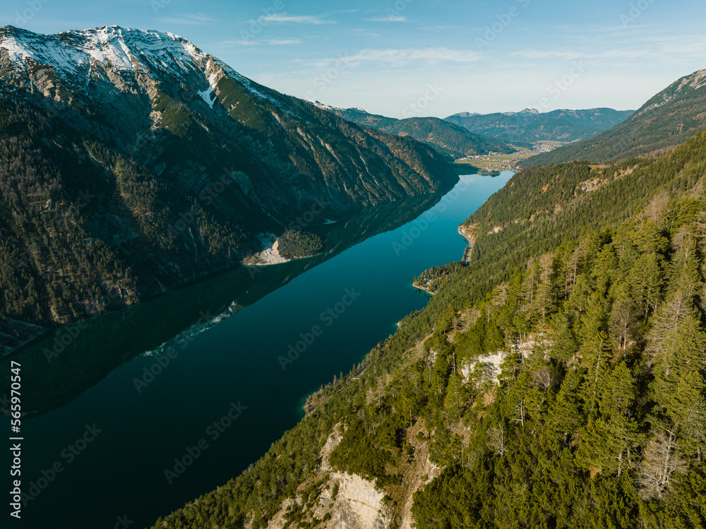 Aerial View of Lake Achensee in the Austrian Alps in Tyrol, Austria