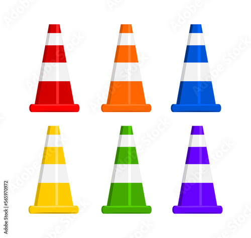 Set of colorful traffic safety cones #565970972