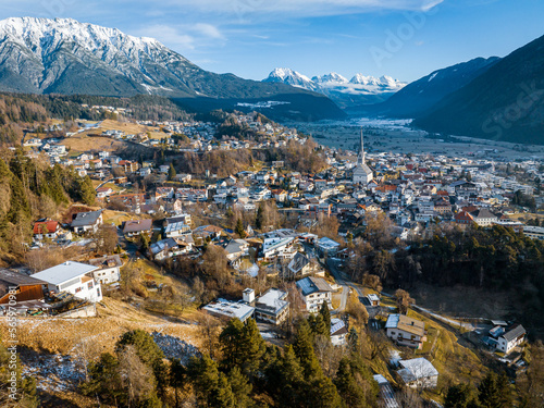 Aerial view of the city Imst in Winter in Tyrol, Austria. photo