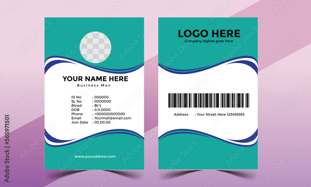Simple, clean and creative Corporate company employee identity card design with two color Simple, clean and creative Corporate company employee identity card design with two color