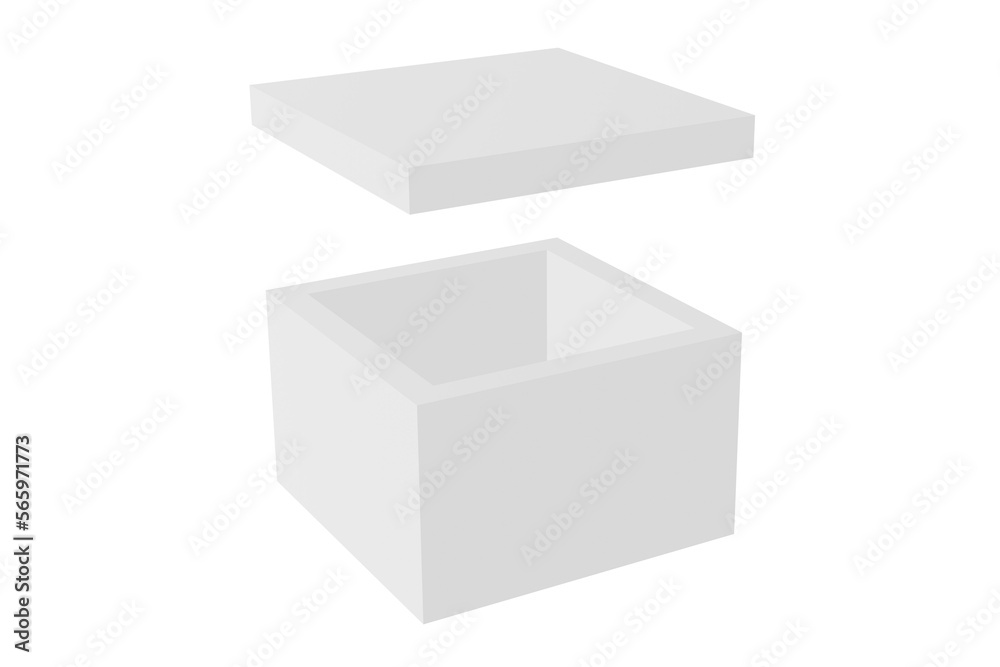 Simple white blank cardboard open box with lid, 3d rendering Simple white blank cardboard open box with lid, 3d rendering