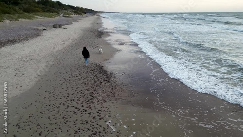 woman and dog at beach photo