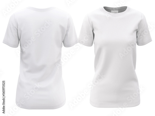 Isolated White t shirt for woman, front, back view