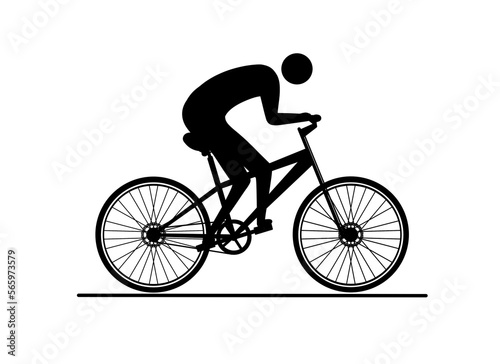 Isolated bicycle icon. Bike silhouette symbol with rider on road sign.