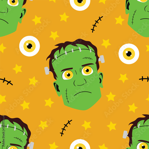 Frankenstein seamless pattern. Illustration for kids, card Halloween, print.