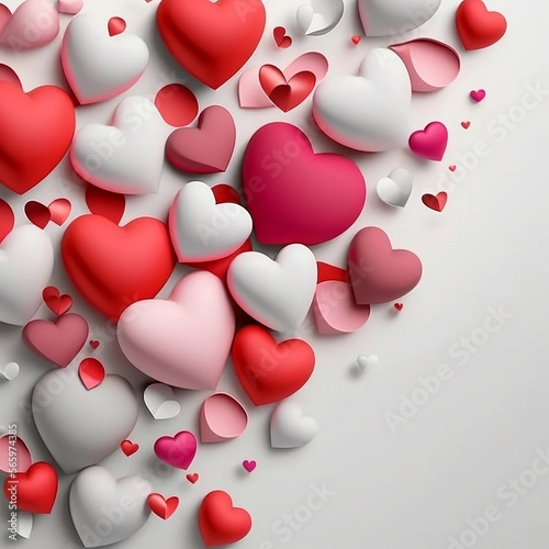 Valentine's day background with red and pink hearts, Generative AI