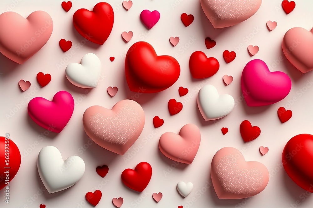 Valentine's day background with red and pink hearts, Generative AI