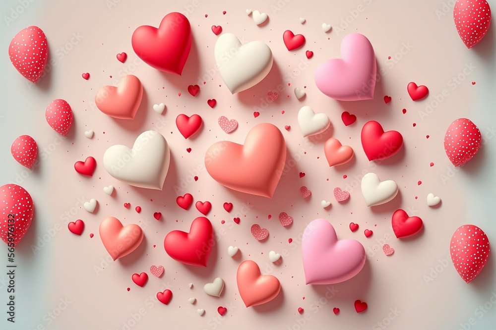 Valentine's day background with red and pink hearts, Generative AI