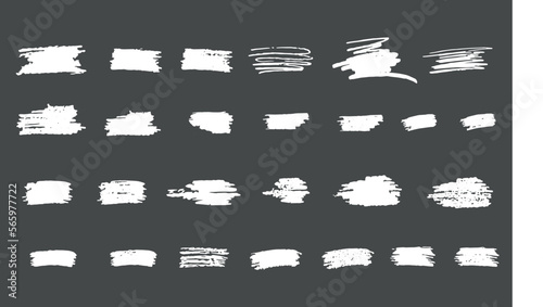 Brush round grunge stroke set for graphic design template. Vector stock illustration isolated on black chalkboard background for decoration banner and posters. 