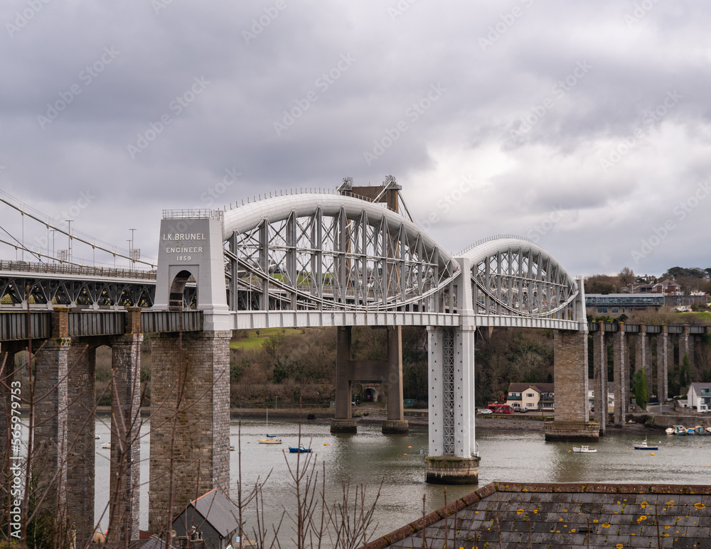 Royal Albert Bridge connecting the mainline from Devon to Cornwall designed and built by Isambard Kingdom Brunel 