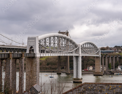 Royal Albert Bridge connecting the mainline from Devon to Cornwall designed and built by Isambard Kingdom Brunel 