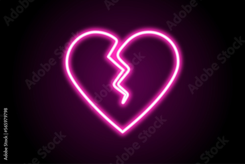 Neon glowing broken heart symbol icon 