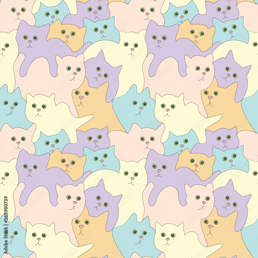 Colored cats seamless pattern for paper and fabric.