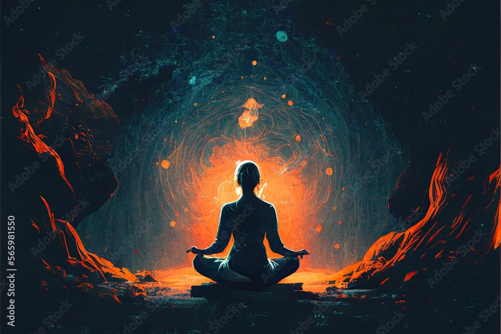 Woman sitting in yoga lotus pose and her connection to meditative space