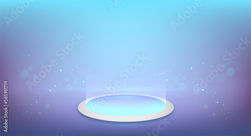 Round podium scene, futuristic style mock up. Round glow platform on the floor. product presentation stage pedestal or platform. Technology gaming background.