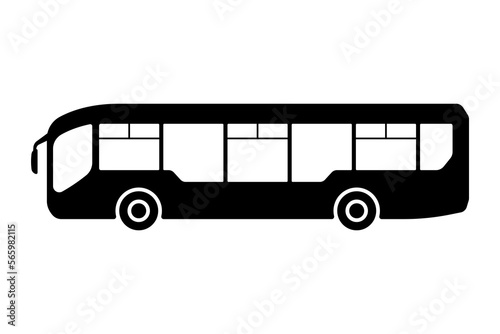 Big passenger bus icon. Black silhouette. Side view. Vector simple flat graphic illustration. Isolated object on a white background. Isolate.
