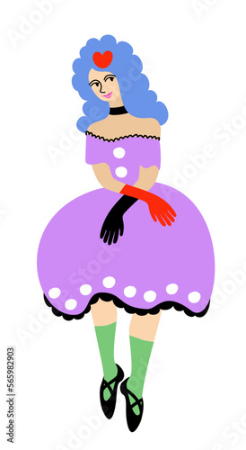 Columbine. One of the principal masks in traditional italian comedy. Commedia dell arte. Vector isolated illustration.
