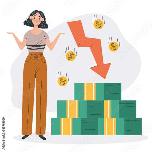 Financial drop crisis stock investment finance bank bankruptcy isolated concept. Vector cartoon graphic design element illustration