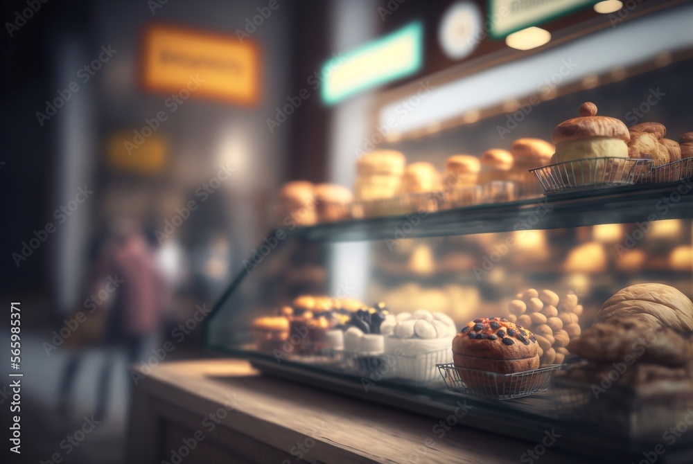 Pastries And Cakes Displayed In Bakery Shop. Generative AI