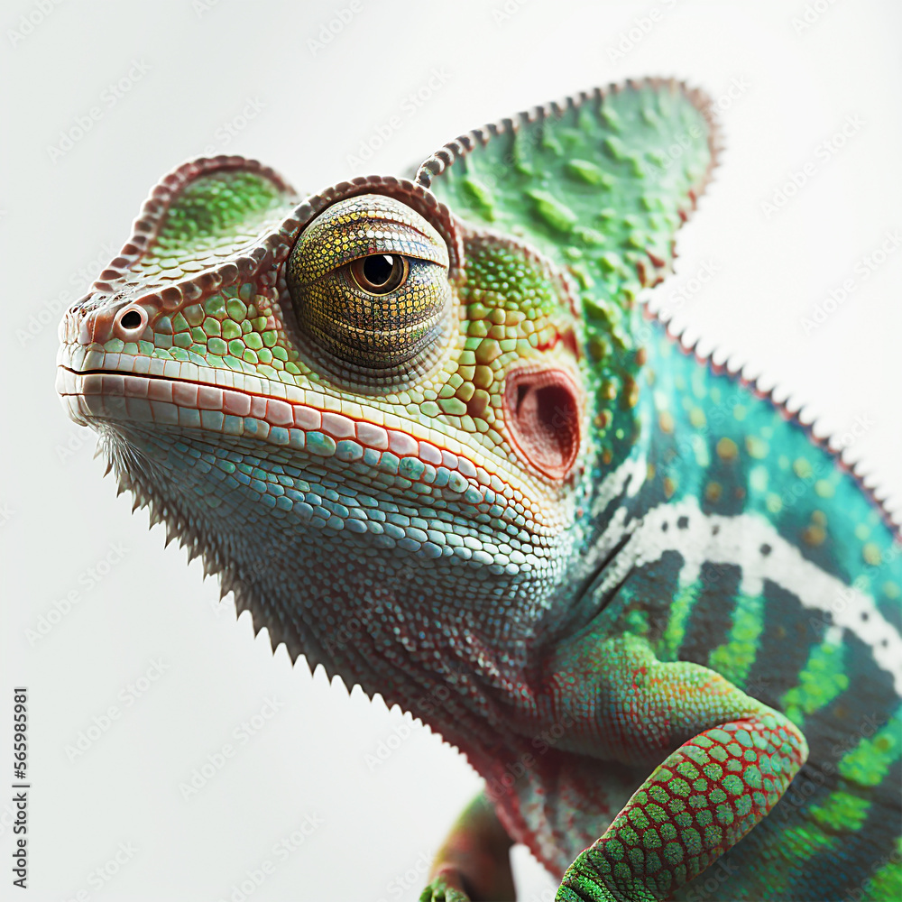 Fototapeta premium Colorful Chameleon isolated on white background! AI Generated!