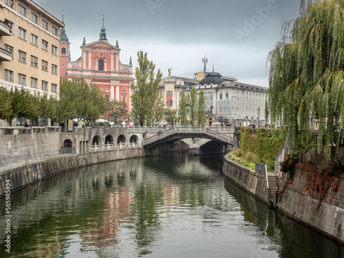 Ljubljanica river canal in Ljubljana, Slovenia