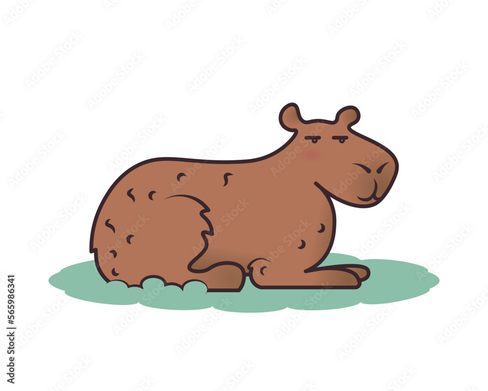 capybara sits on the grass. vector illustration. cute animal. Wild nature. icon. picture capybara sits on the grass. vector illustration. cute animal. Wild nature. icon. picture