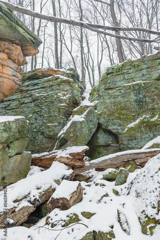 Obraz premium Large stones in winter forest.