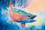 Colorful salmon fish splashing in water. Generative AI