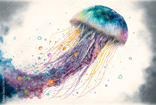 Abstract colorful jellyfish isolated on white. Generative AI