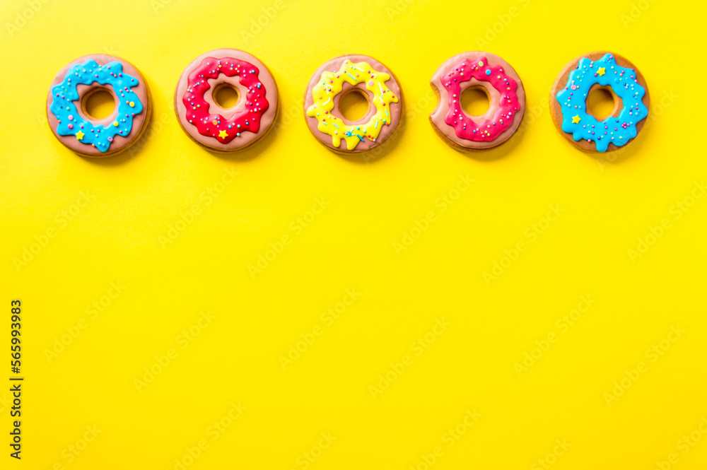 gingerbread on a yellow background. High quality photo flatly place for text