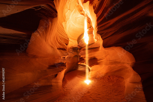 sunray in famous antelope canyon near page. artwork an d beauty of nature concept.