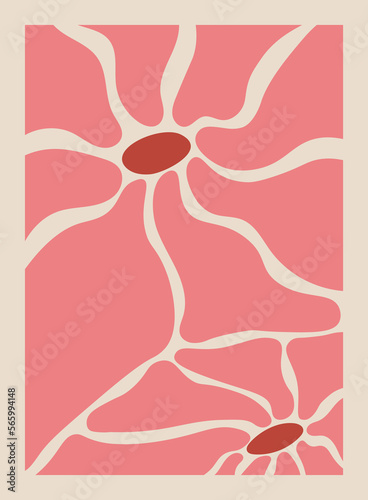 Wallpaper Mural Groovy abstract flower art. Trendy poster and background. Doodle shapes in trendy naive retro hippie 60s 70s style. Vector illustration. Torontodigital.ca