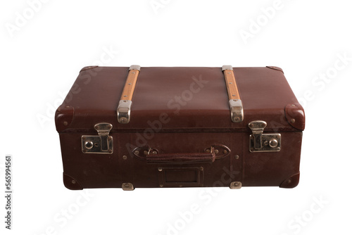 Brown vintage leather suitcase. travel and business concept