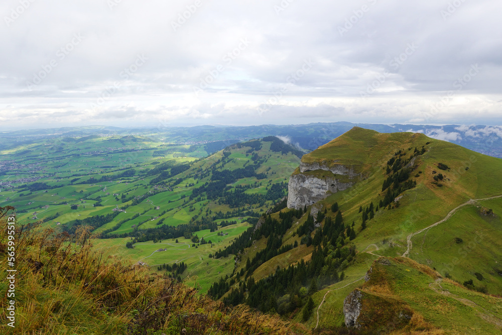 The view from Hoher Kasten mountain, the Swiss Alps	