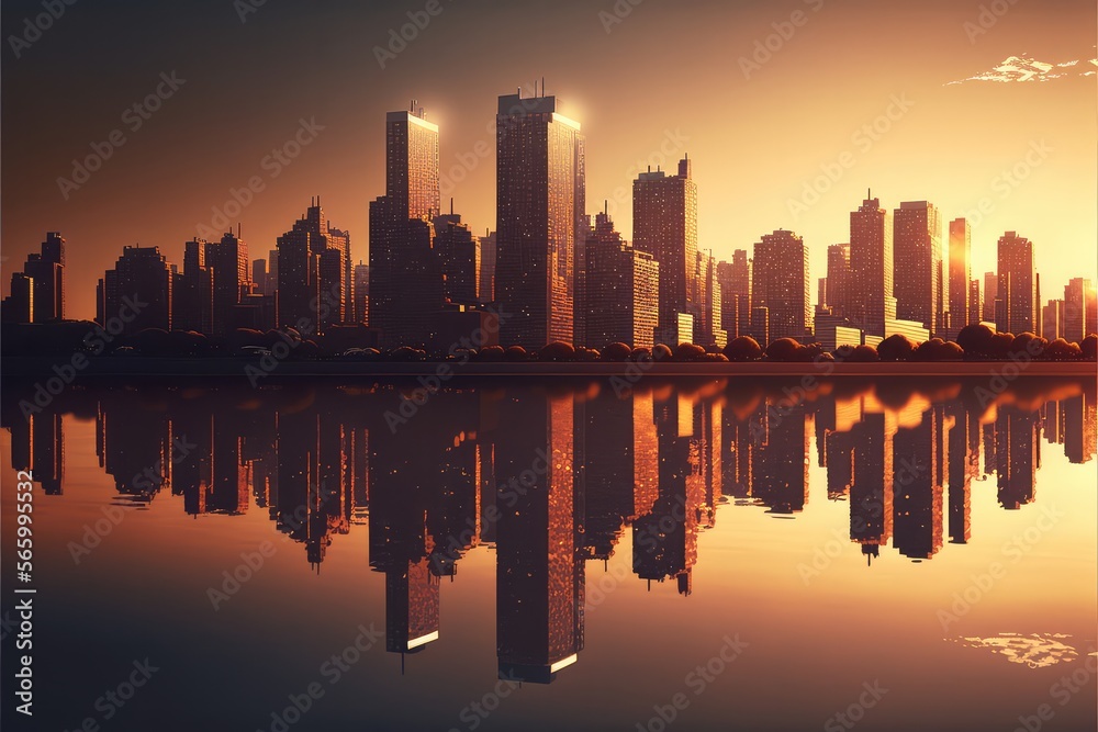 Skyscrapers at sunset