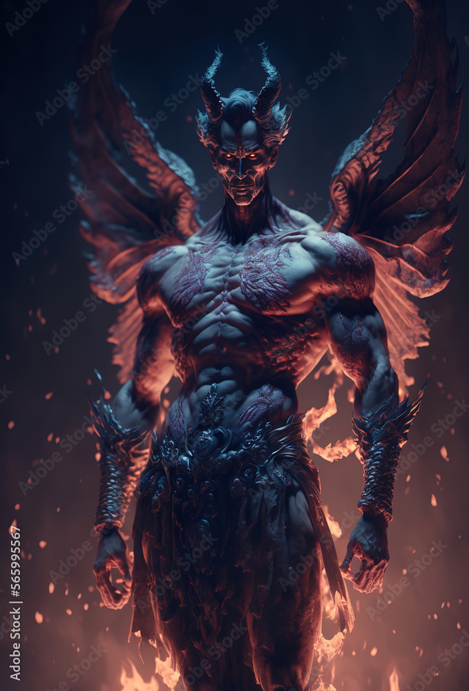 full body portrait of King of hell, demon, fantasy illustration character 