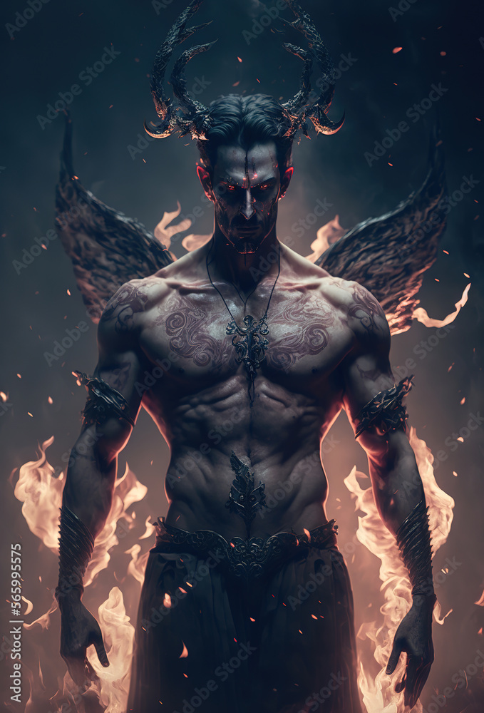 full body portrait of King of hell, demon, fantasy illustration character 