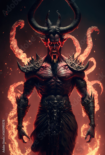 full body portrait of King of hell, demon, fantasy illustration character 