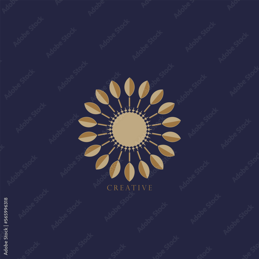 Sunflower vector logo in the shape of a tree. Nature tree vector illustration logo design, gold leaf with modern concept