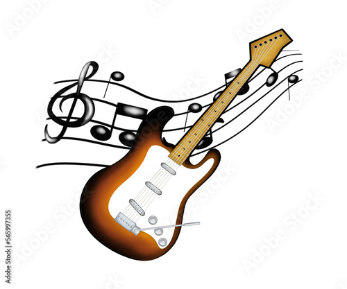 Vintage retro electric guitar with musical notes. Vintage retro electric guitar with musical notes. Guitar representative of current rock and roll and heavy metal. A classic of pop instruments.