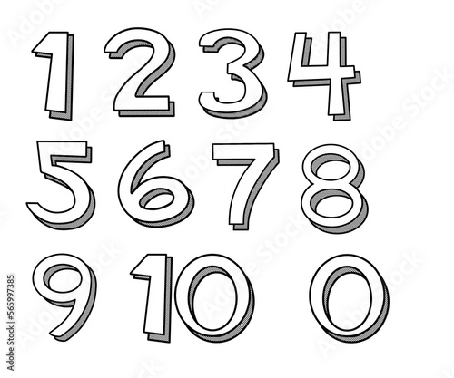 Set of number from 0 to 10 in hand drawing style. 
