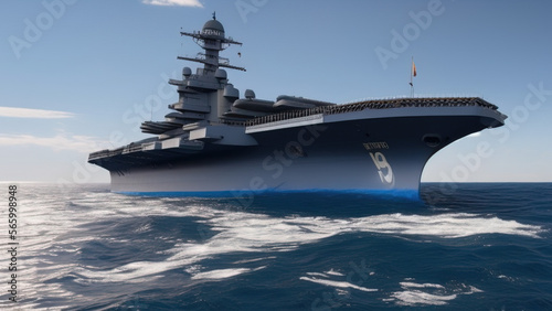 aircraft carrier in the ocean, naval battle, war, Generative AI