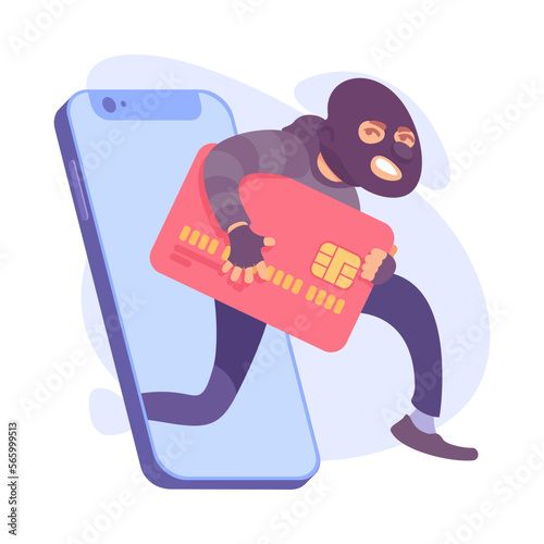 Man Criminal in Mask Stealing Credit Card Data from Smartphone Committing Crime Vector Illustration