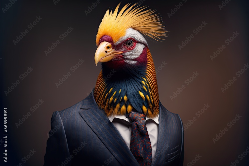 Portrait of a golden pheasant in a business suit