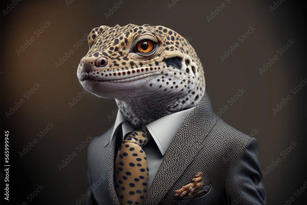 Portrait of a leopard gecko in a business suit Portrait of a leopard gecko in a business suit